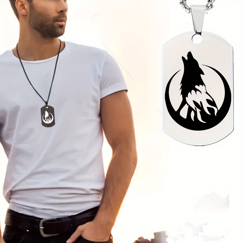 Men's Custom Engraved Nordic Viking Wolf Head Pendant Necklace